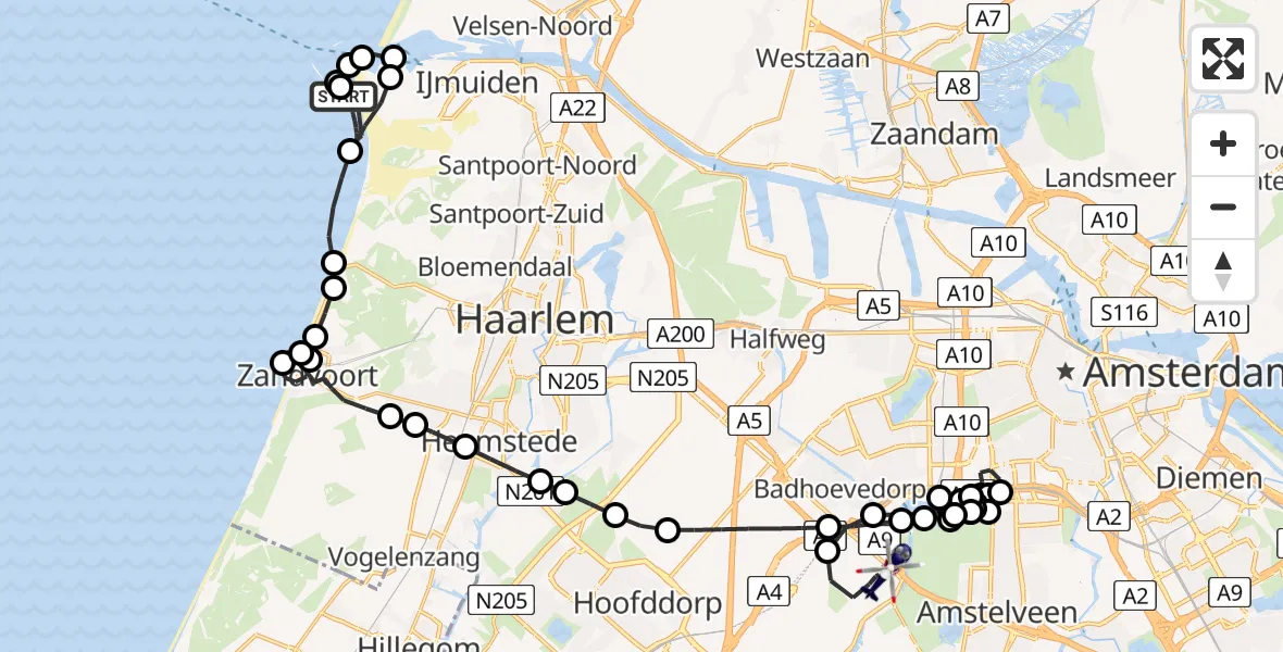 Vluchtroute Politiehelikopter IJmuiden - Amsterdam Vliegveld Schiphol, 24 juni 2026, 18:25