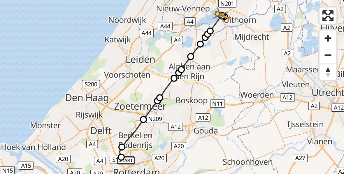 Vluchtroute Traumahelikopter Rotterdam The Hague Airport - Aalsmeer, 24 juni 2026, 18:29