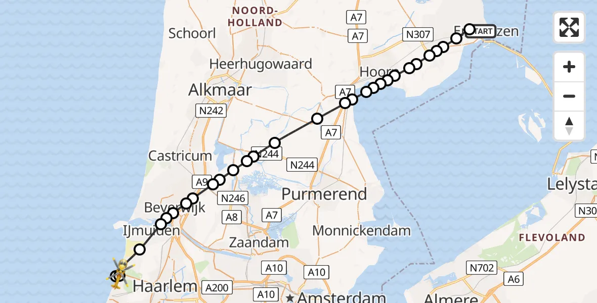 Vluchtroute Traumahelikopter Enkhuizen - Overveen, 24 juni 2026, 18:49