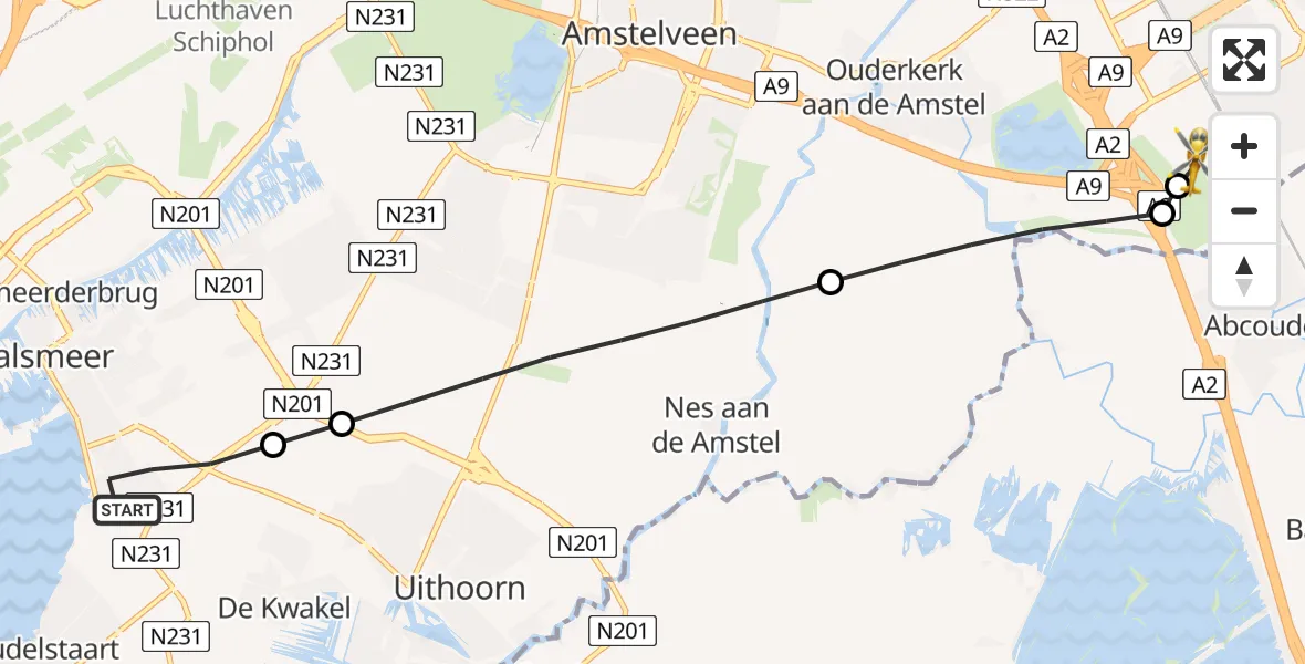 Vluchtroute Traumahelikopter Aalsmeer - Amsterdam UMC Helipad, 24 juni 2026, 19:12