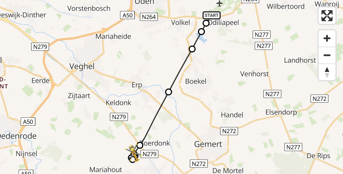 Vluchtroute Traumahelikopter Vliegbasis Volkel - Mariahout, 24 juni 2026, 19:43