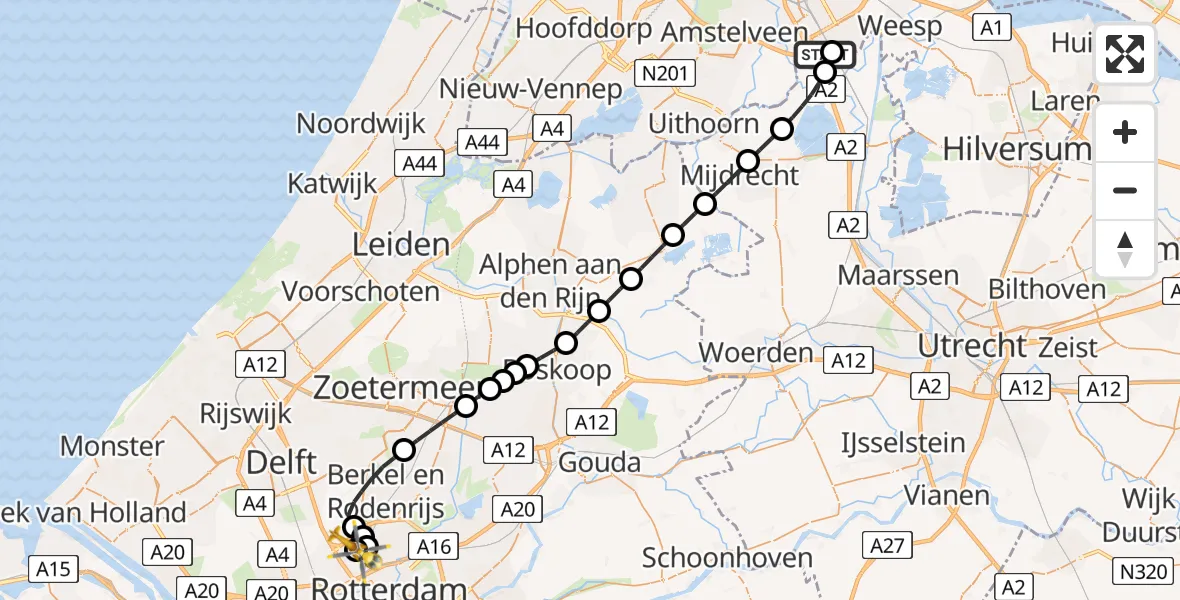 Vluchtroute Traumahelikopter Amsterdam UMC Helipad - Rotterdam The Hague Airport, 24 juni 2026, 19:44
