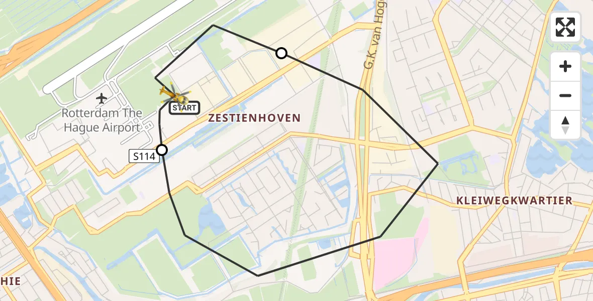 Vluchtroute Traumahelikopter Rotterdam The Hague Airport - Rotterdam The Hague Airport, 24 juni 2026, 20:12