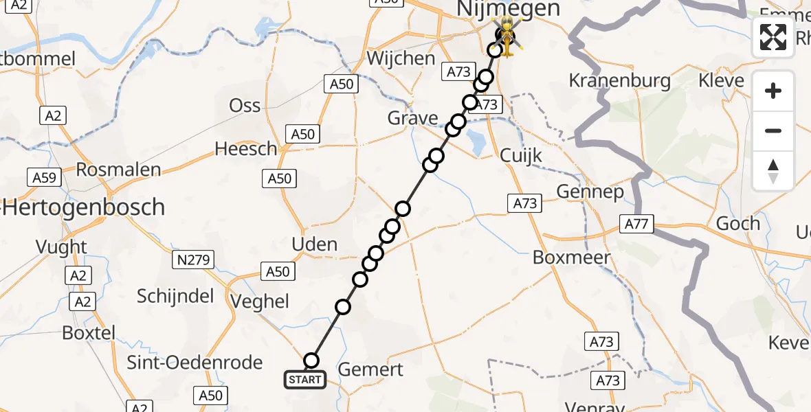 Vluchtroute Traumahelikopter Mariahout - Radboud University Medical Center Heliport, 24 juni 2026, 20:13