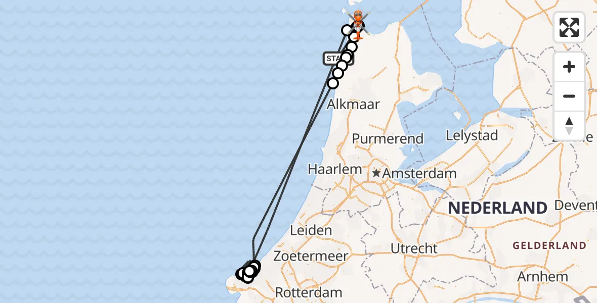 Vluchtroute Kustwachthelikopter Noordzee - Militair vliegveld De Kooy / Den Helder Airport, 24 juni 2026, 21:18
