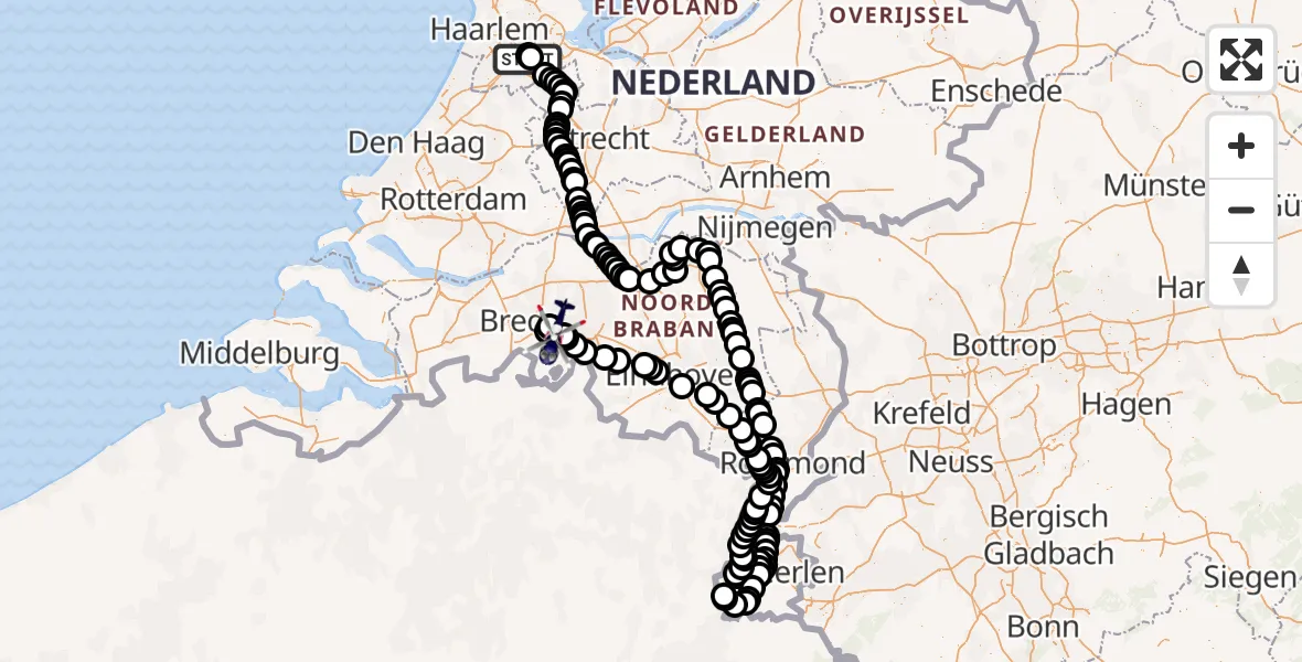 Vluchtroute Politiehelikopter Amsterdam Vliegveld Schiphol - Vliegbasis Gilze Rijen, 25 juni 2026, 06:57