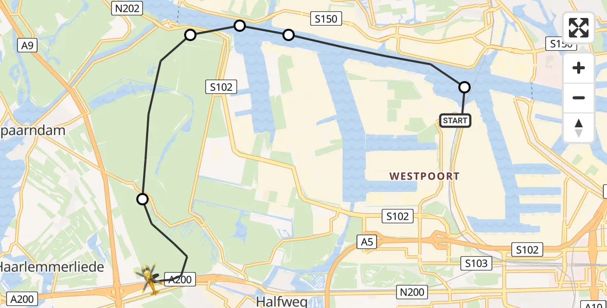 Vluchtroute Traumahelikopter Amsterdam Heliport - Halfweg, 25 juni 2026, 07:29