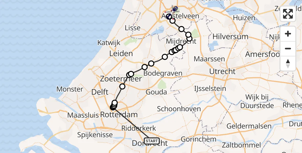 Vluchtroute Politiehelikopter Papendrecht - Amsterdam Vliegveld Schiphol, 25 juni 2026, 07:37