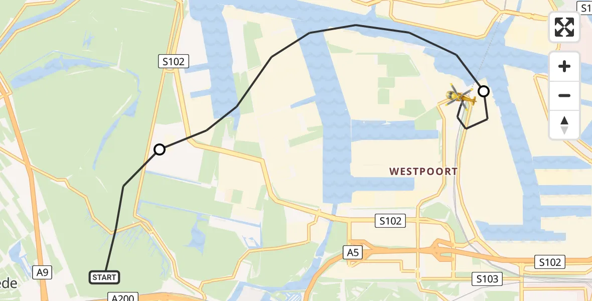Vluchtroute Traumahelikopter Halfweg - Amsterdam Heliport, 25 juni 2026, 07:40