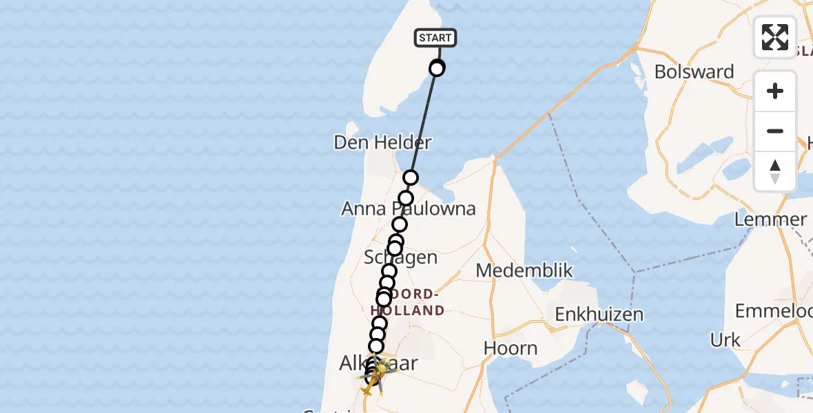 Vluchtroute Ambulancehelikopter Oosterend - Alkmaar, 25 juni 2026, 08:32
