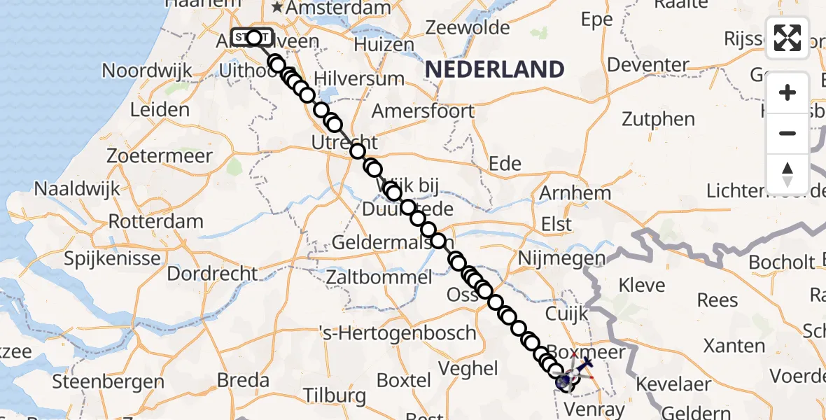 Vluchtroute Politiehelikopter Amsterdam Vliegveld Schiphol - Stevensbeek, 25 juni 2026, 08:47