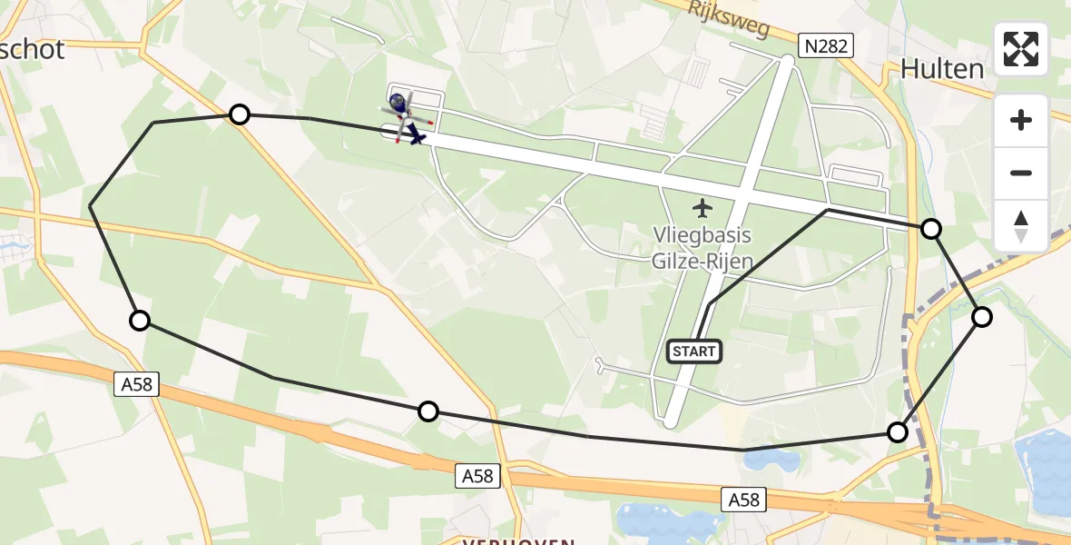 Vluchtroute Politiehelikopter Vliegbasis Gilze Rijen - Vliegbasis Gilze Rijen, 25 juni 2026, 09:06