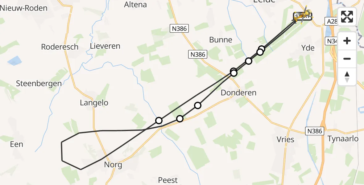 Vluchtroute Traumahelikopter Groningen Airport Eelde - Groningen Airport Eelde, 25 juni 2026, 09:22