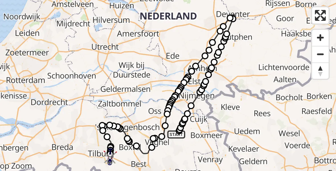 Vluchtroute Politiehelikopter Vliegbasis Volkel - Moergestel, 25 juni 2026, 09:22
