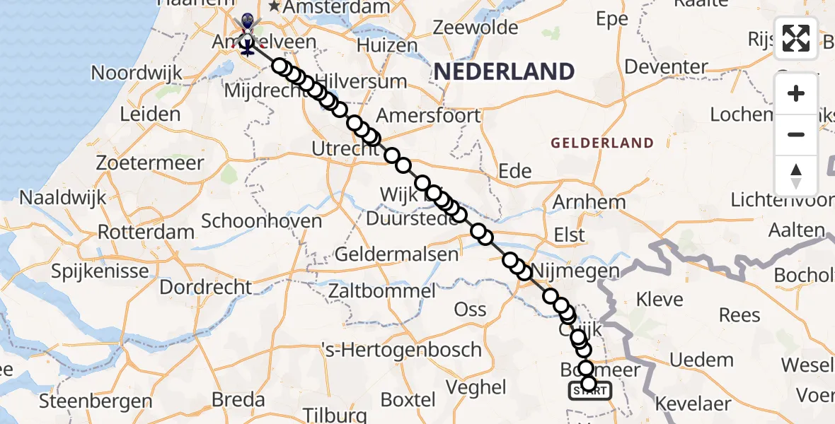 Vluchtroute Politiehelikopter Stevensbeek - Amsterdam Vliegveld Schiphol, 25 juni 2026, 09:33