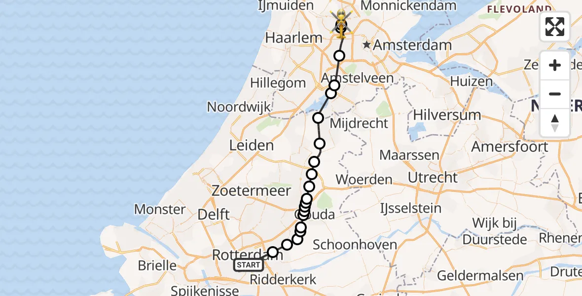 Vluchtroute Traumahelikopter Rotterdam - Amsterdam Heliport, 25 juni 2026, 10:40