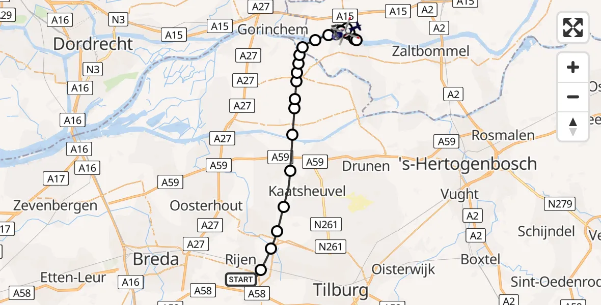 Vluchtroute Politiehelikopter Vliegbasis Gilze Rijen - Herwijnen, 25 juni 2026, 10:56