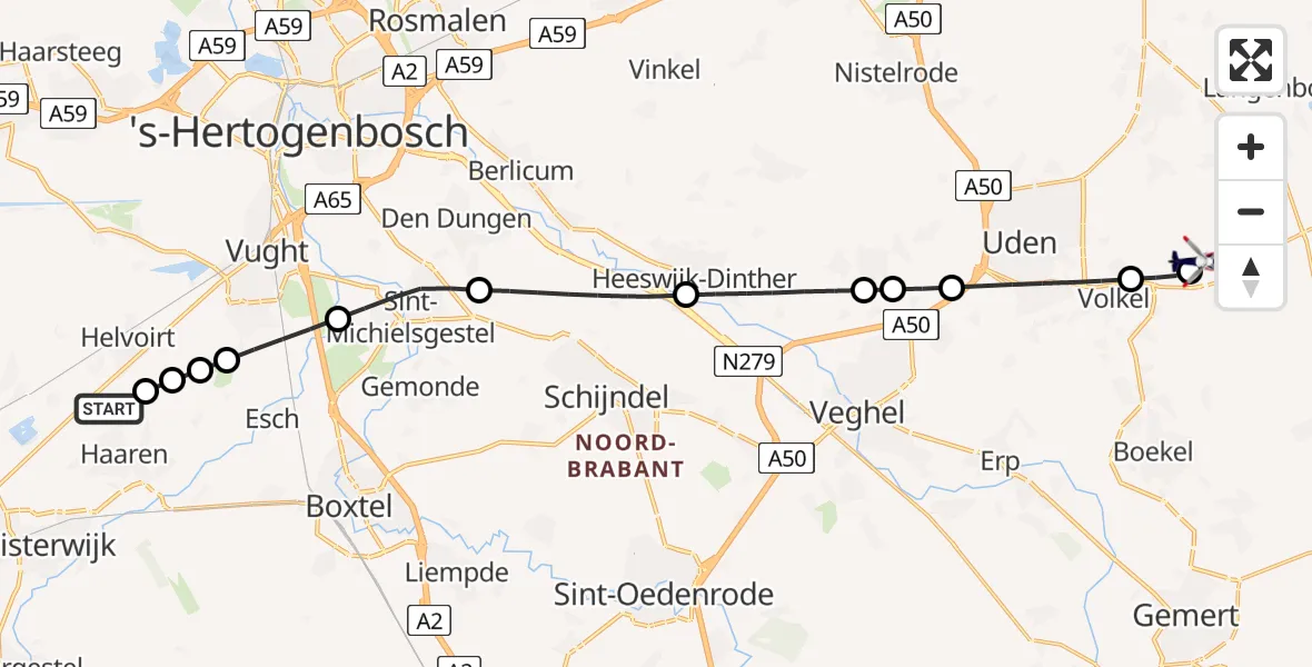 Vluchtroute Politiehelikopter Haaren - Vliegbasis Volkel, 25 juni 2026, 11:05