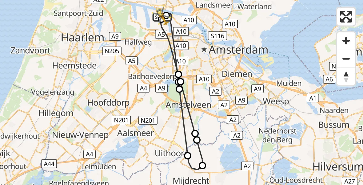 Vluchtroute Traumahelikopter Amsterdam Heliport - Amsterdam Heliport, 25 juni 2026, 11:12