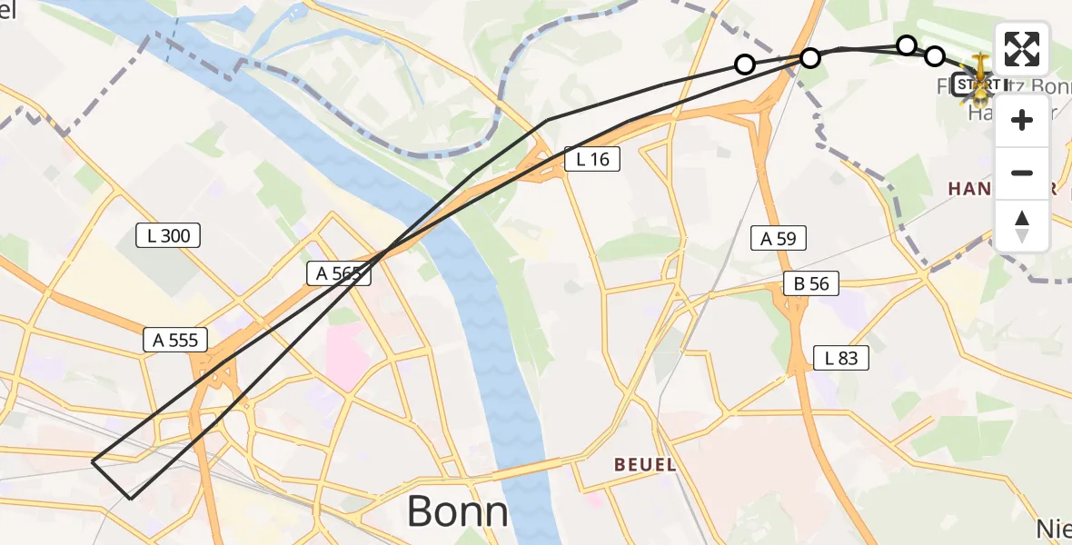 Vluchtroute Ambulancehelikopter Bonn-Hangelar Flugplatz - Bonn-Hangelar Flugplatz, 25 juni 2026, 11:24