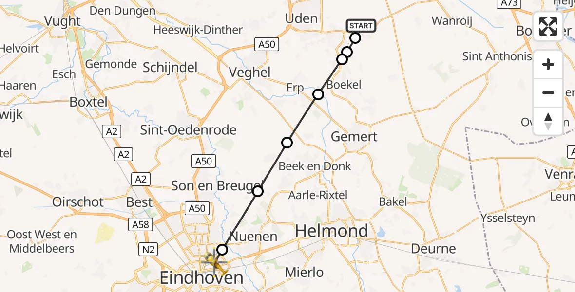 Vluchtroute Traumahelikopter Vliegbasis Volkel - Eindhoven, 25 juni 2026, 11:34