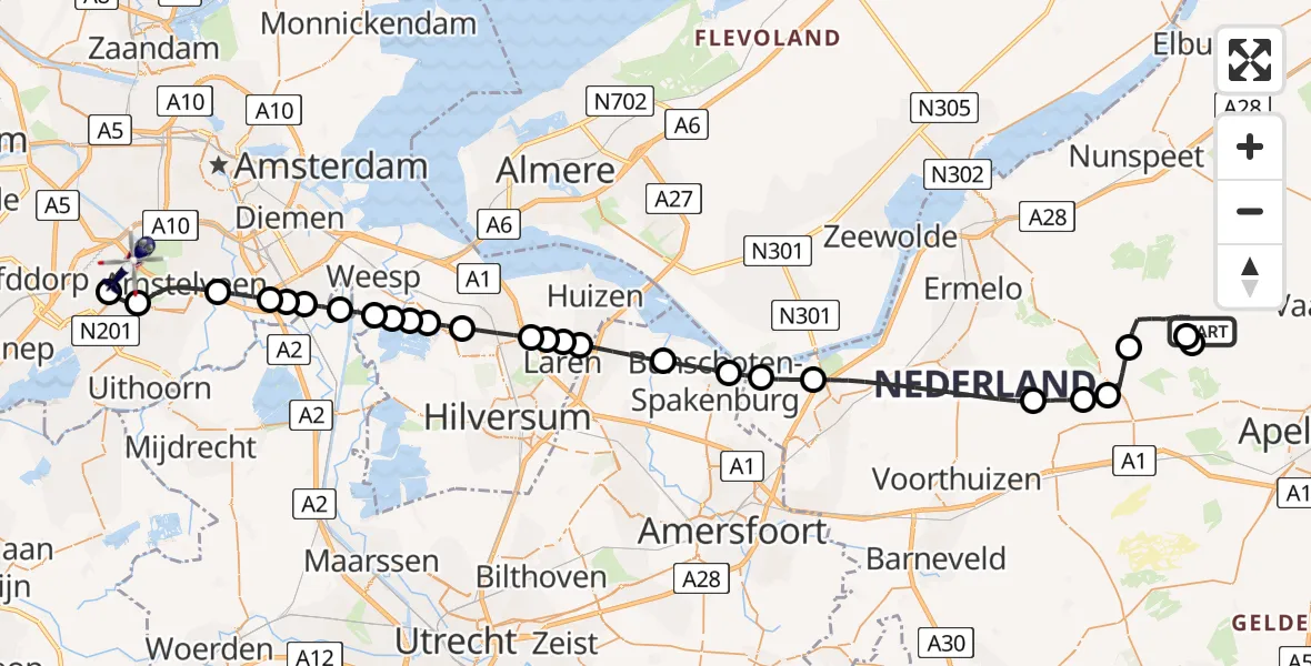 Vluchtroute Politiehelikopter Elspeet - Amsterdam Vliegveld Schiphol, 25 juni 2026, 11:49