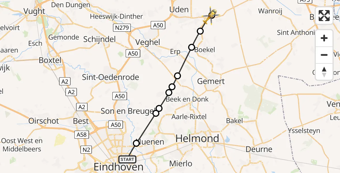 Vluchtroute Traumahelikopter Eindhoven - Volkel, 25 juni 2026, 12:08