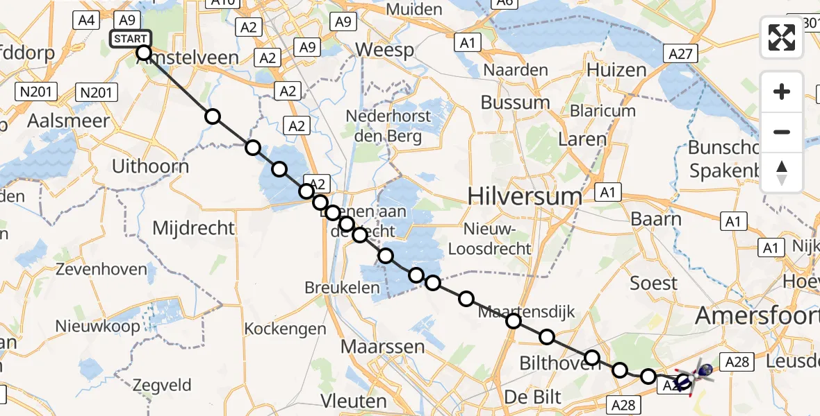 Vluchtroute Politiehelikopter Amsterdam Vliegveld Schiphol - Amersfoort, 25 juni 2026, 12:43