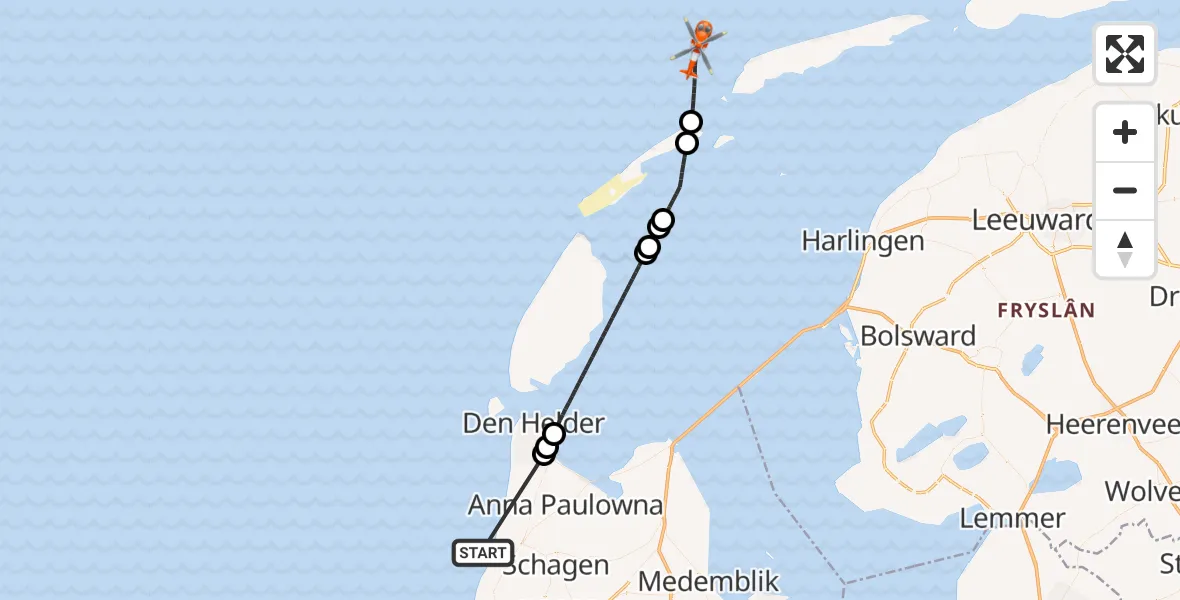 Vluchtroute Kustwachthelikopter Noordzee - Noordzee, 25 juni 2026, 12:44