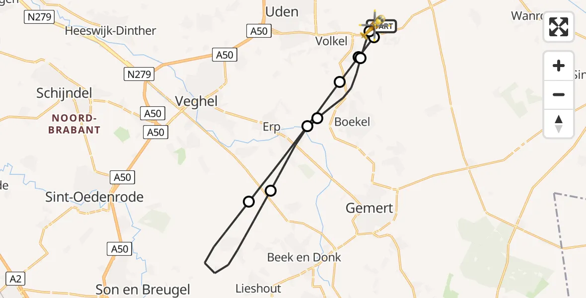Vluchtroute Traumahelikopter Vliegbasis Volkel - Vliegbasis Volkel, 25 juni 2026, 12:53