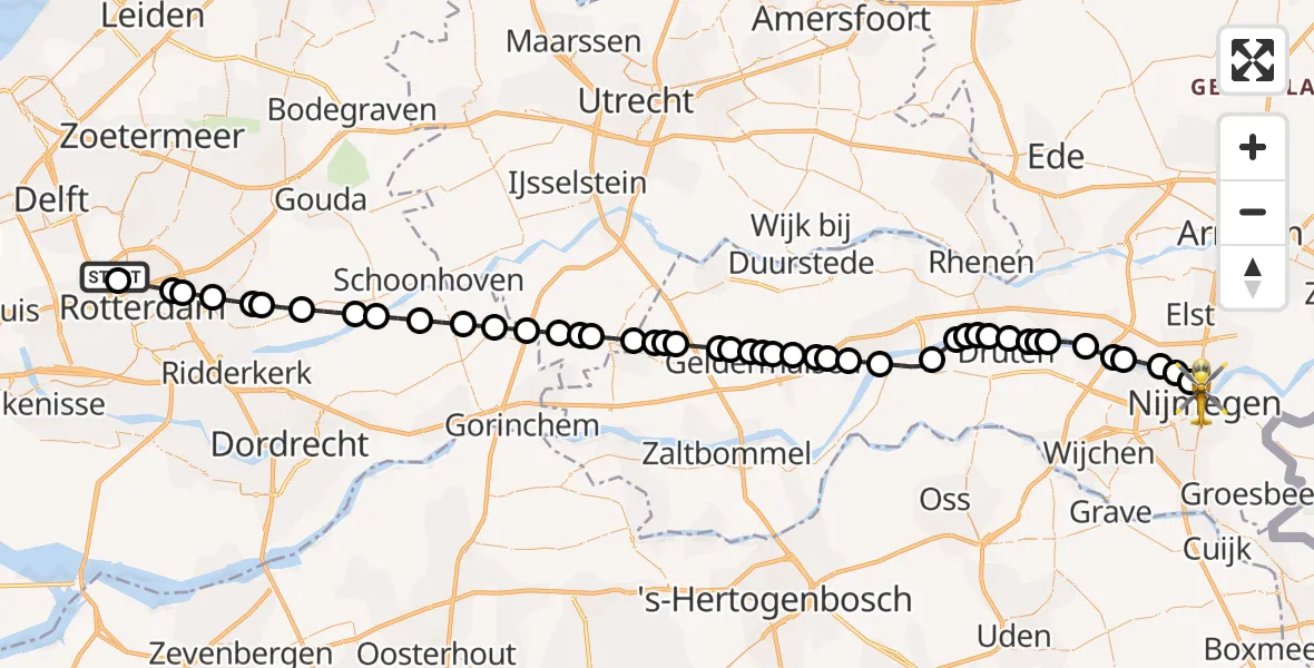Vluchtroute Traumahelikopter Rotterdam The Hague Airport - Lent, 25 juni 2026, 15:04