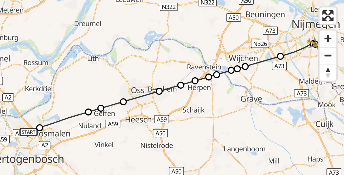 Vluchtroute Traumahelikopter 's-Hertogenbosch - Radboud University Medical Center Heliport, 25 juni 2026, 15:09