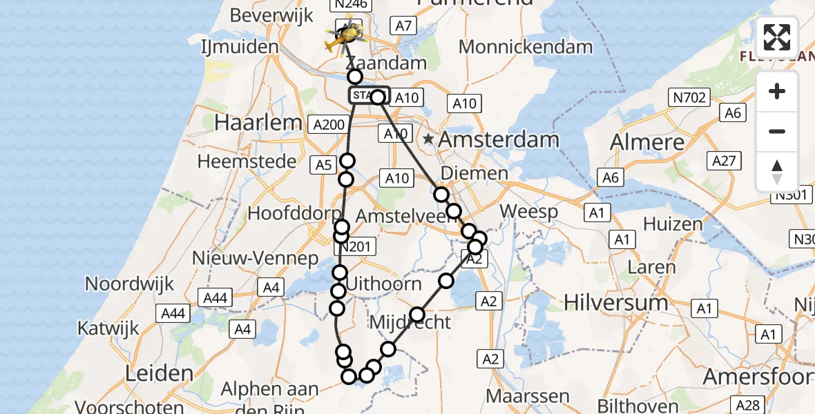 Vluchtroute Traumahelikopter Amsterdam Heliport - Westzaan, 25 juni 2026, 15:12