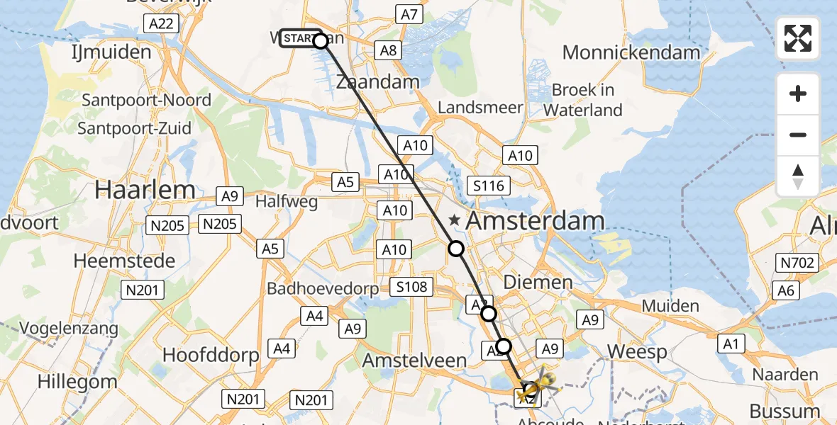 Vluchtroute Traumahelikopter Westzaan - Amsterdam UMC Helipad, 25 juni 2026, 15:47