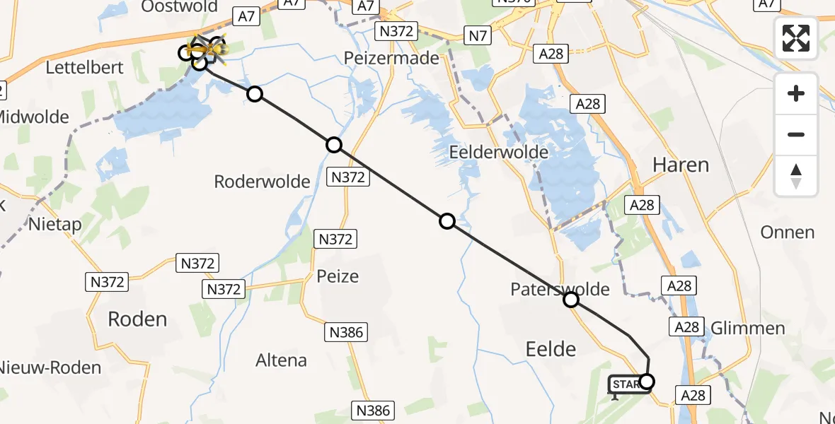 Vluchtroute Traumahelikopter Groningen Airport Eelde - Matsloot, 25 juni 2026, 15:52