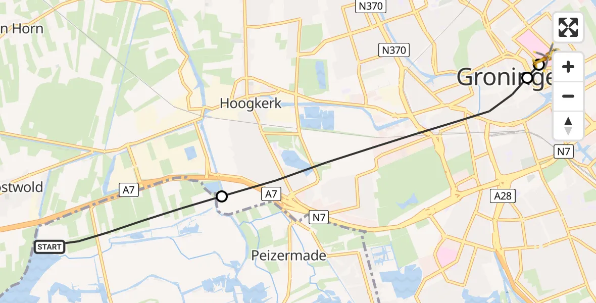 Vluchtroute Traumahelikopter Matsloot - Universitair Medisch Centrum Groningen, 25 juni 2026, 16:42