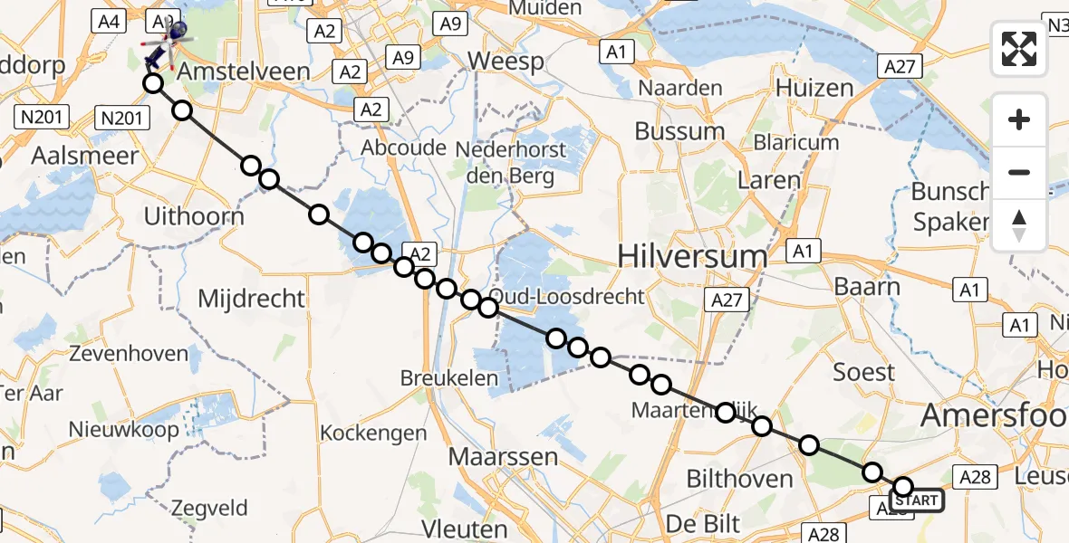 Vluchtroute Politiehelikopter Amersfoort - Amsterdam Vliegveld Schiphol, 25 juni 2026, 17:39