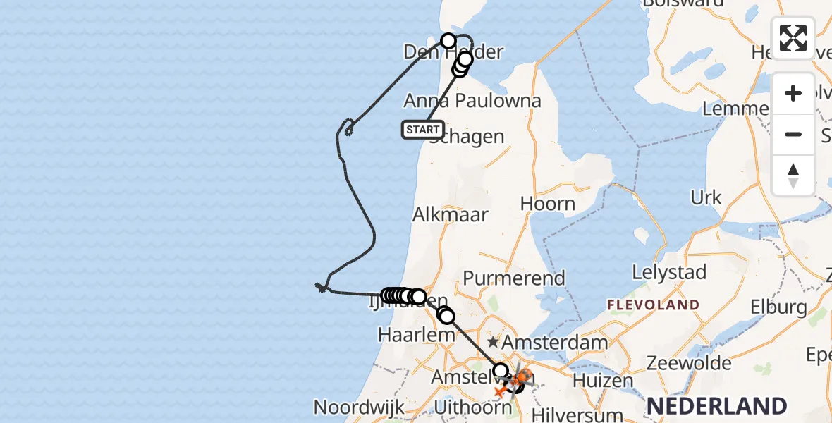 Vluchtroute Kustwachthelikopter Noordzee - Amsterdam UMC Helipad, 25 juni 2026, 19:48