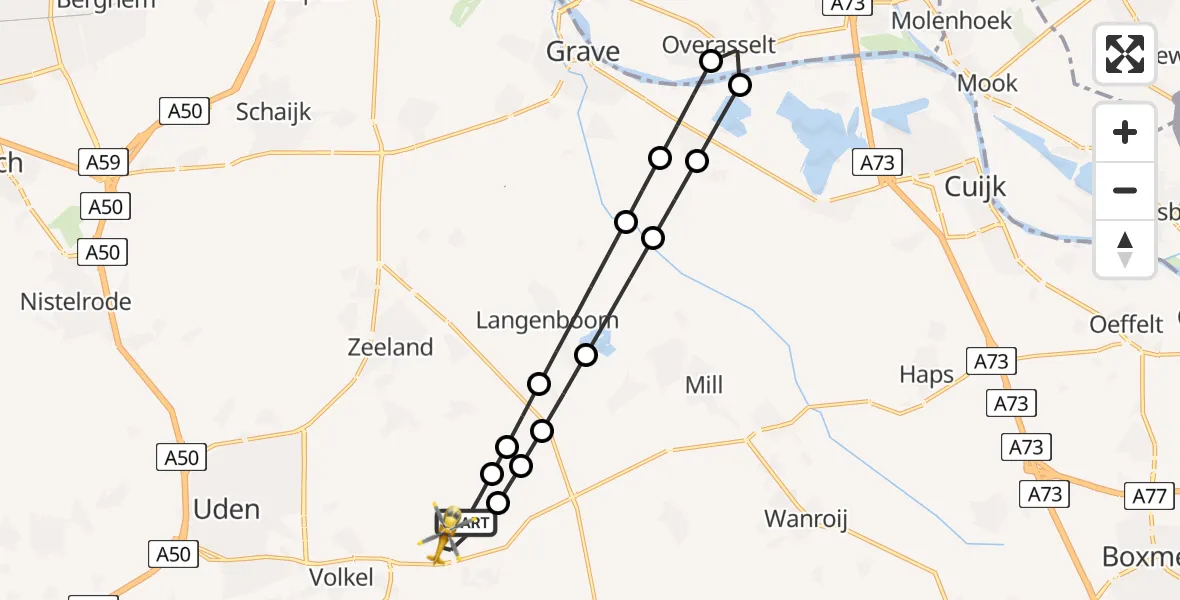 Vluchtroute Traumahelikopter Vliegbasis Volkel - Vliegbasis Volkel, 25 juni 2026, 19:57