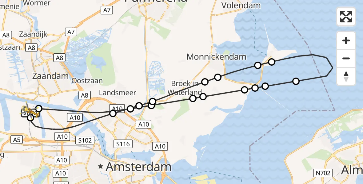 Vluchtroute Traumahelikopter Amsterdam Heliport - Amsterdam Heliport, 25 juni 2026, 20:03