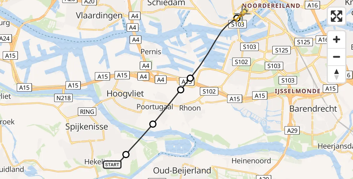 Vluchtroute Traumahelikopter Hekelingen - Erasmus MC, 25 juni 2026, 23:37