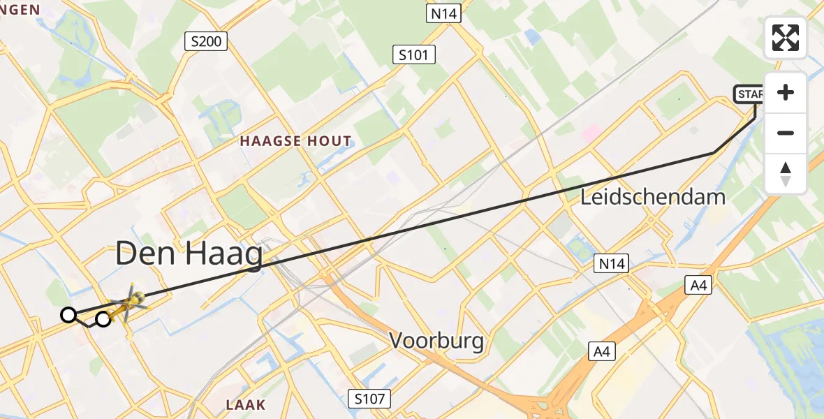 Vluchtroute Traumahelikopter Leidschendam - HMC Westeinde Heliport, 26 juni 2026, 05:57