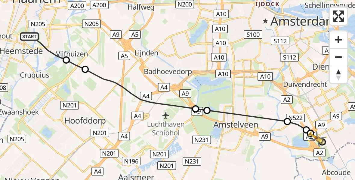 Vluchtroute Traumahelikopter Haarlem - Amsterdam, 26 juni 2026, 06:43