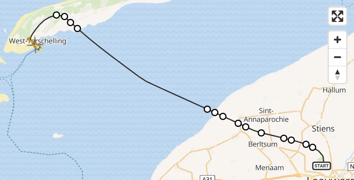 Vluchtroute Ambulancehelikopter Vliegbasis Leeuwarden - West-Terschelling, 26 juni 2026, 06:46