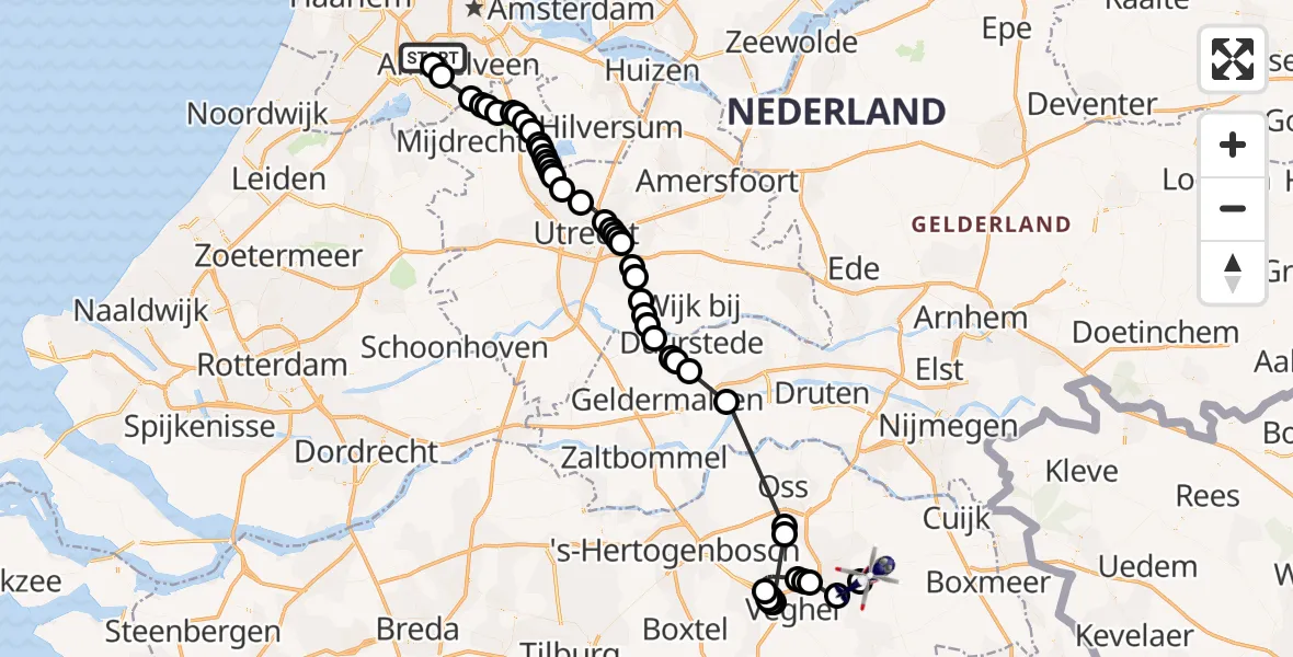 Vluchtroute Politiehelikopter Amsterdam Vliegveld Schiphol - Vliegbasis Volkel, 26 juni 2026, 08:49