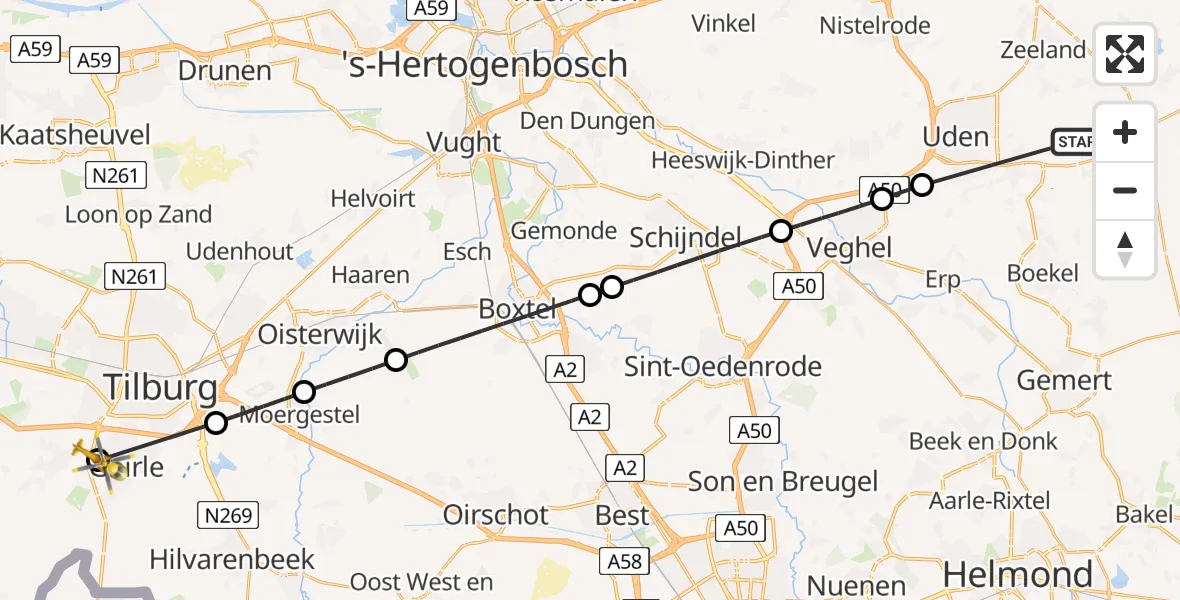 Vluchtroute Traumahelikopter Vliegbasis Volkel - Goirle, 26 juni 2026, 09:29