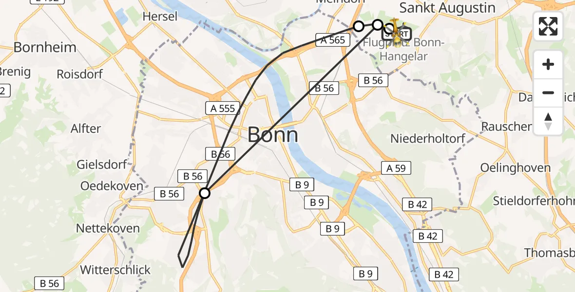 Vluchtroute Ambulancehelikopter Bonn-Hangelar Flugplatz - Bonn-Hangelar Flugplatz, 26 juni 2026, 09:37