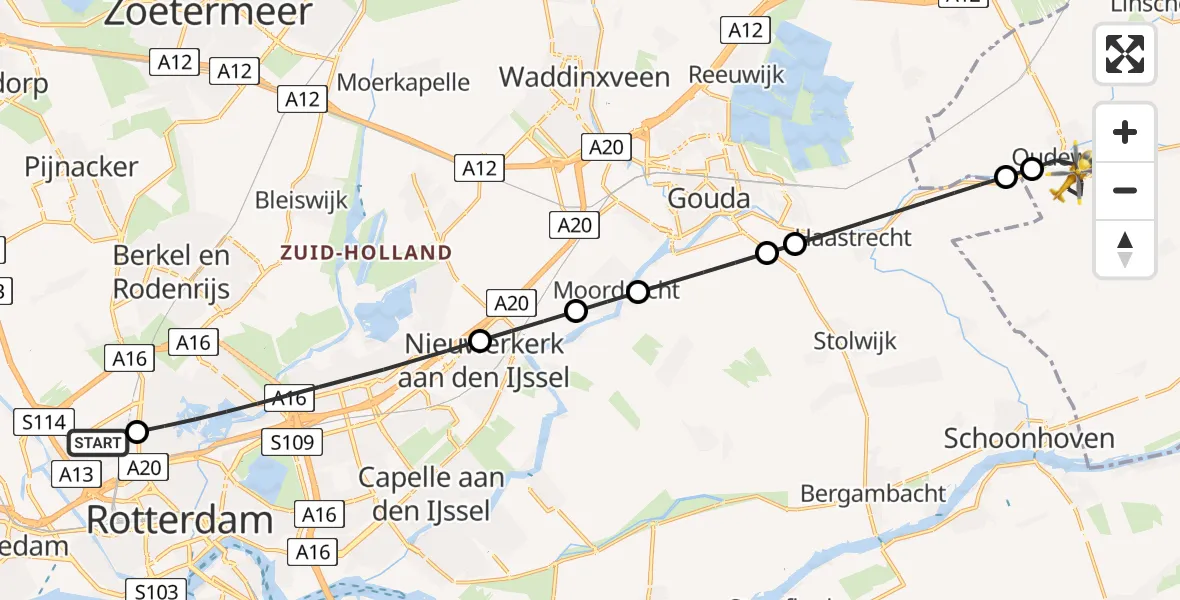 Vluchtroute Traumahelikopter Rotterdam The Hague Airport - Oudewater, 26 juni 2026, 09:42