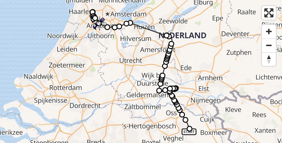 Vluchtroute Politiehelikopter Vliegbasis Volkel - Amsterdam Vliegveld Schiphol, 26 juni 2026, 09:44