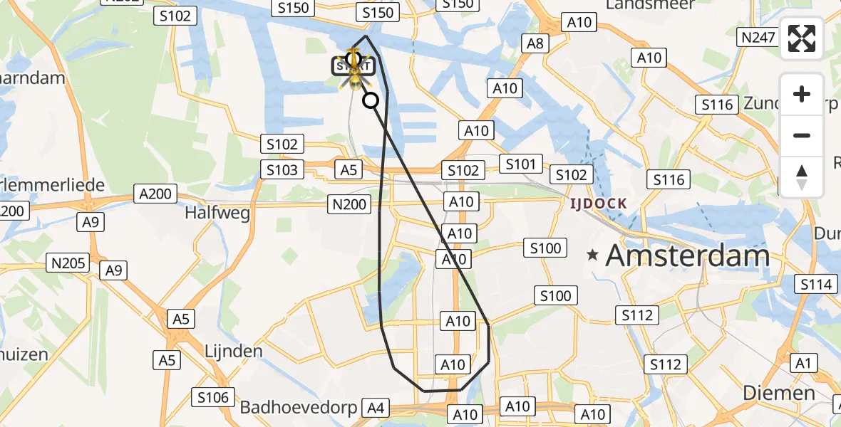Vluchtroute Traumahelikopter Amsterdam Heliport - Amsterdam Heliport, 26 juni 2026, 09:51
